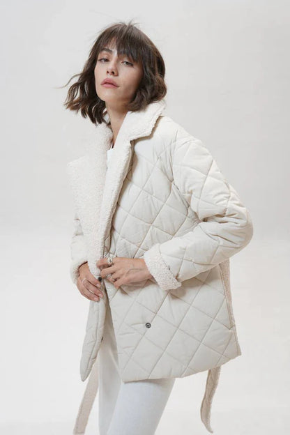 Shearling Collar Quilted Coat