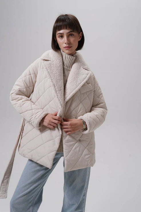 Shearling Collar Quilted Coat