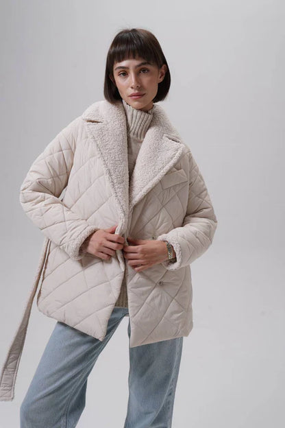 Shearling Collar Quilted Coat